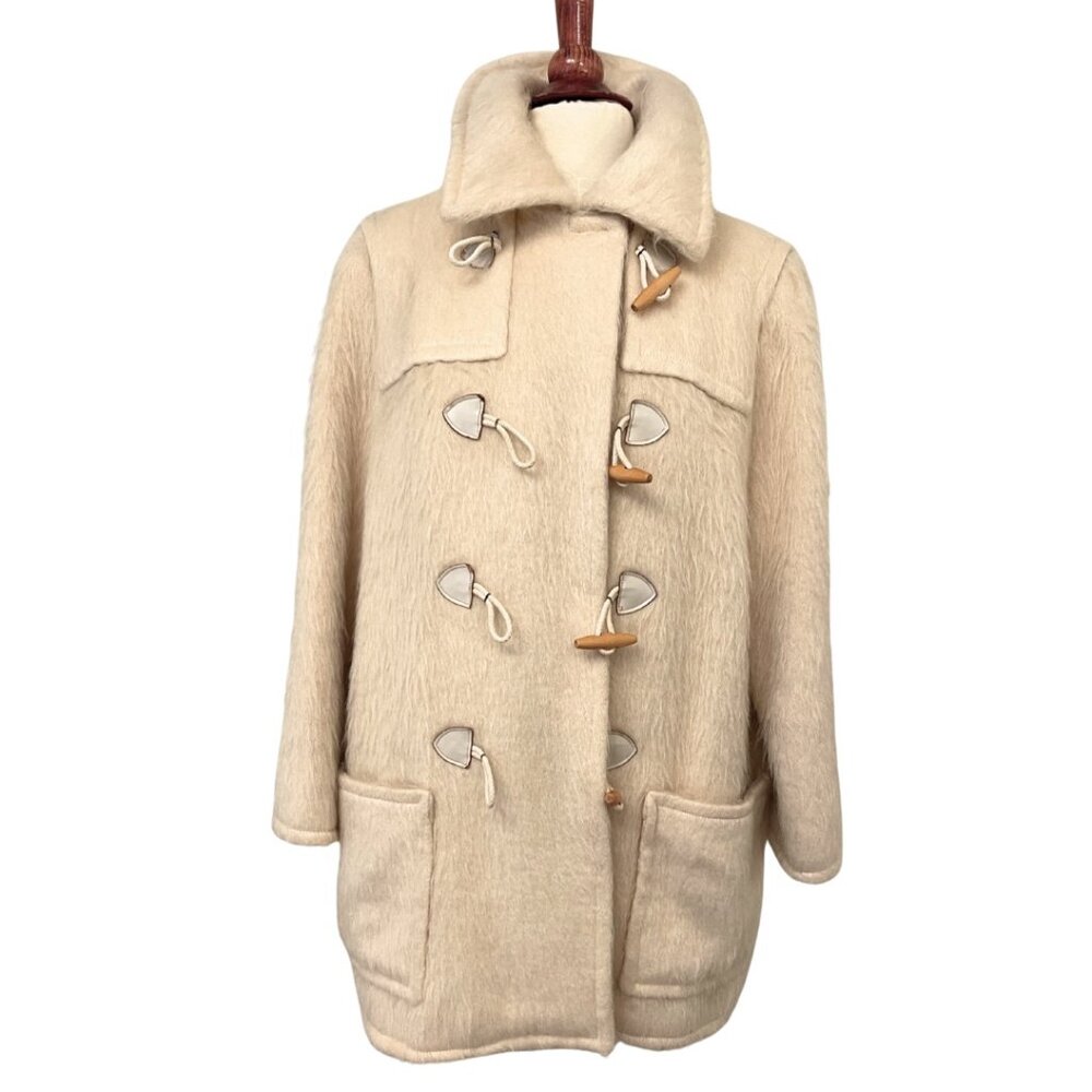 VTG I.Magnin Cream Color Preppy Mohair Coat USA Union Made 1960s Wood Toggles - Picture 3 of 16